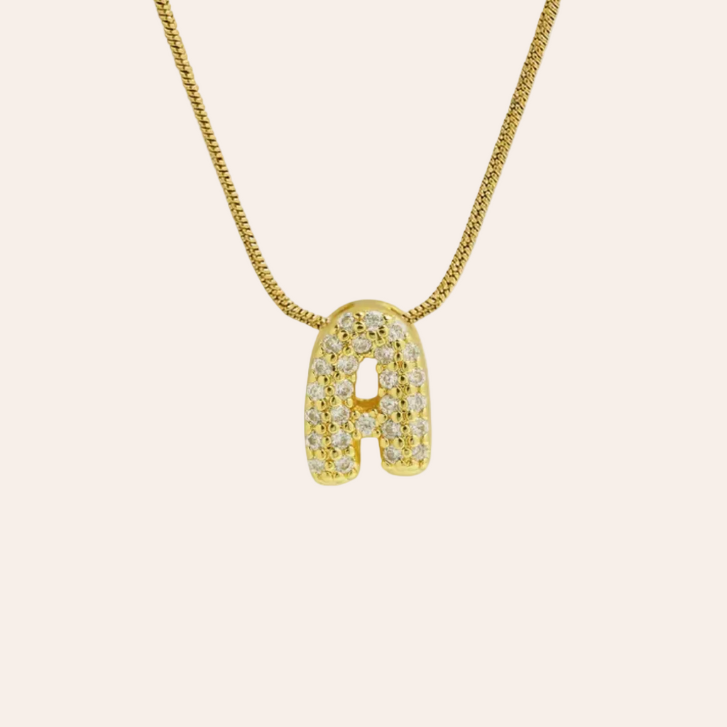 Hot Sale 18K Brass 26 English Small Letters Pendant Stainless Steel Snake Chain  Necklace for Women