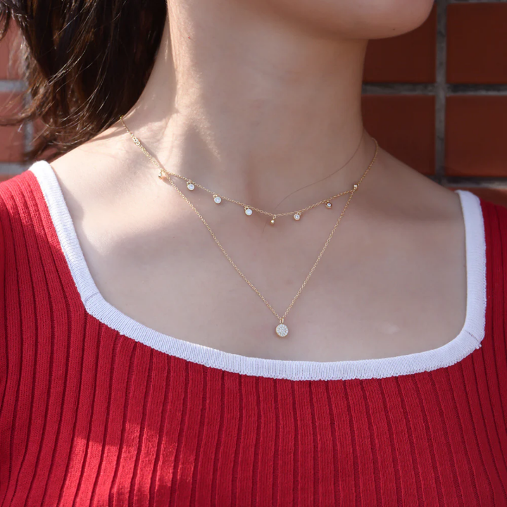 Gold Layered Disc Zircon Necklace