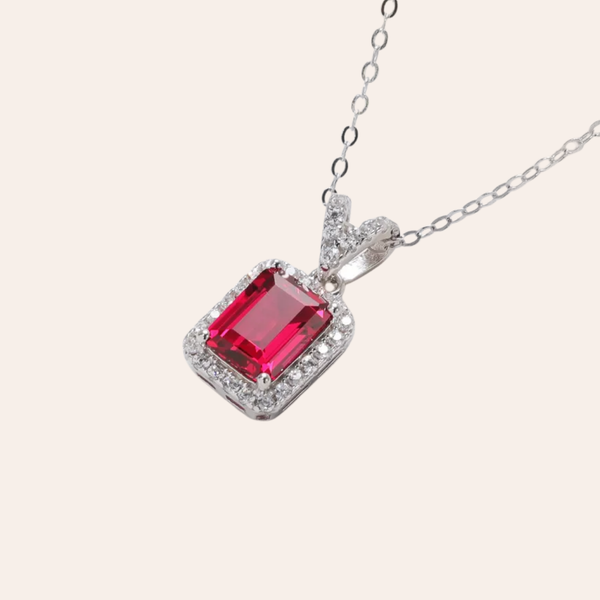 Nouravi 925 Sterling Silver Geometric Ruby Jewelry Set