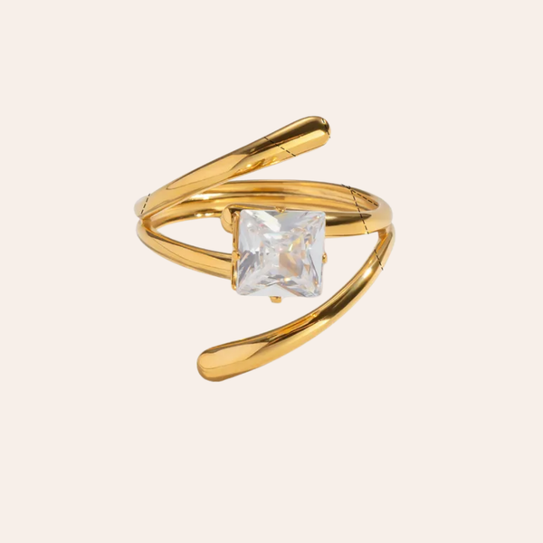 Nouravi Geometric Irregular Line Zircon Stainless Steel Ring