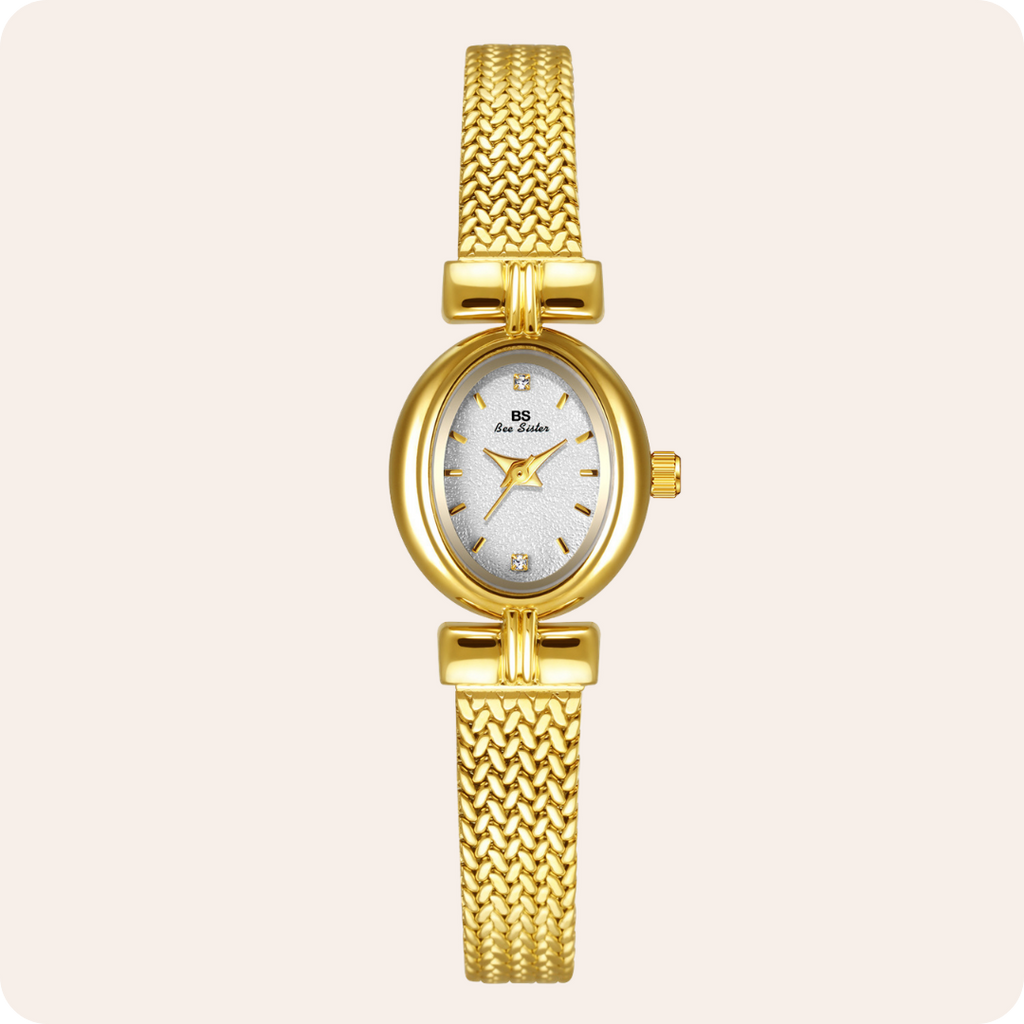 Oval Dial Diamond Accented Link Bracelet Watch