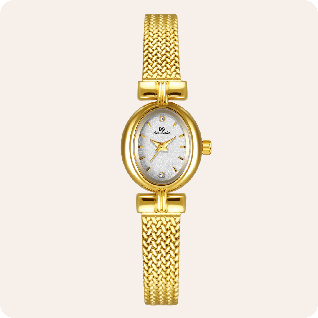 Oval Dial Diamond Accented Link Bracelet Watch