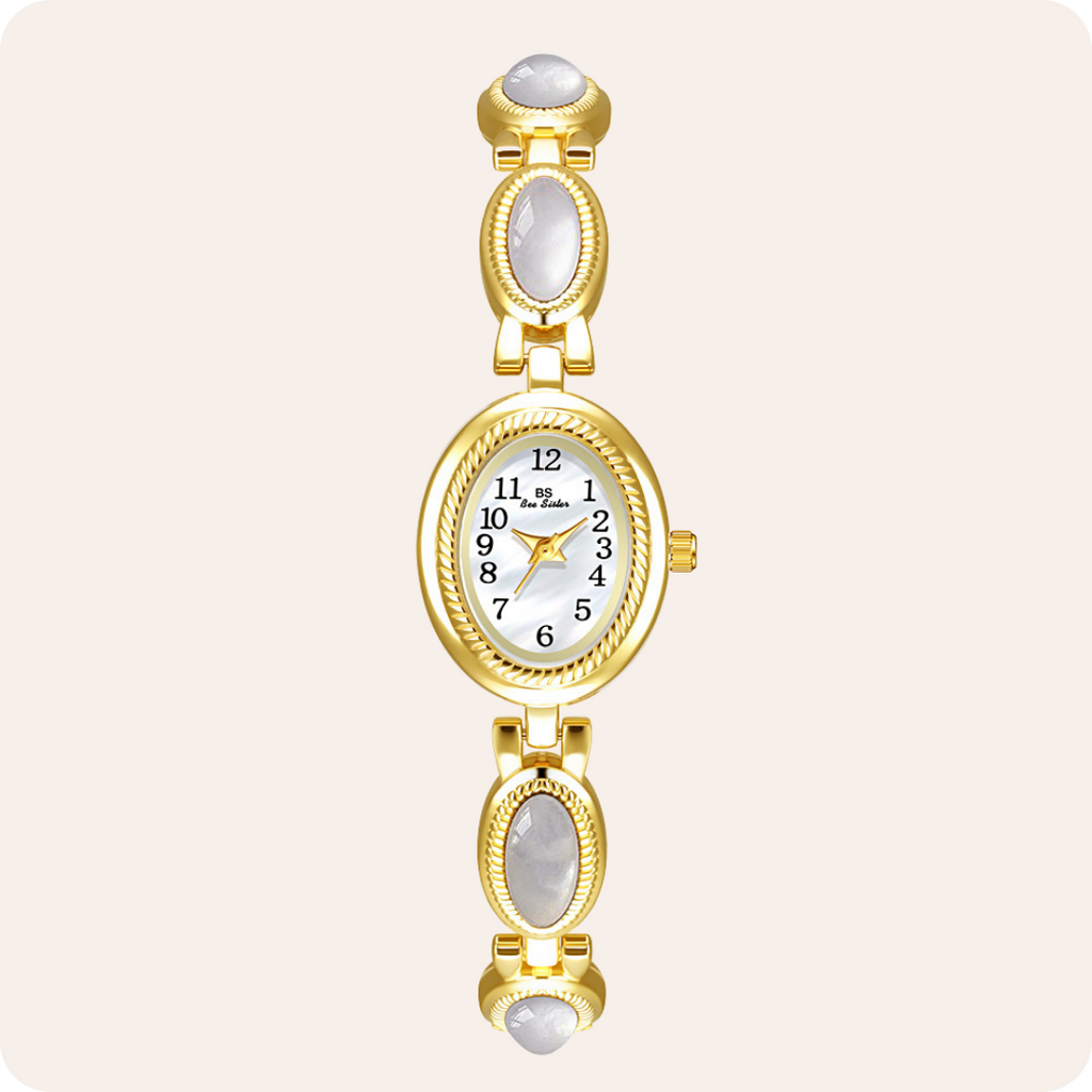 Oval Dial Gemstone Link Bracelet Watch