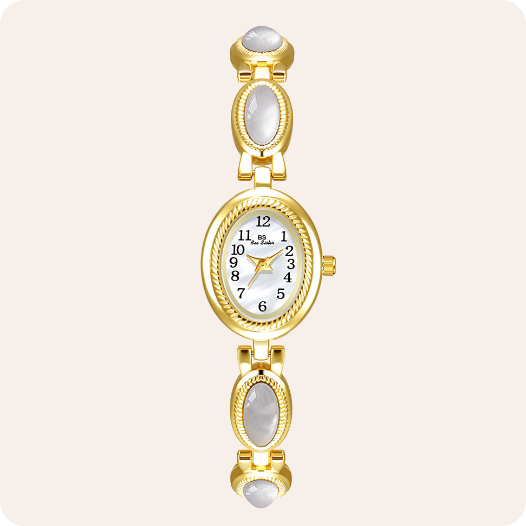 Oval Dial Gemstone Link Bracelet Watch