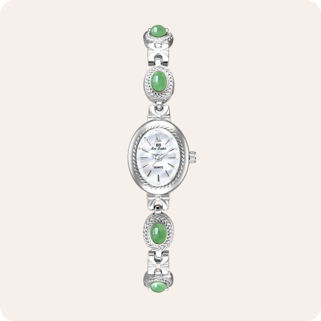Oval Dial Gemstone Link Bracelet Watch