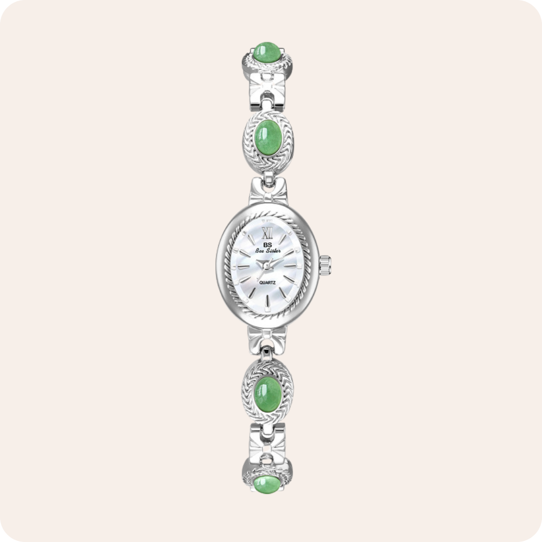 Oval Dial Gemstone Link Bracelet Watch