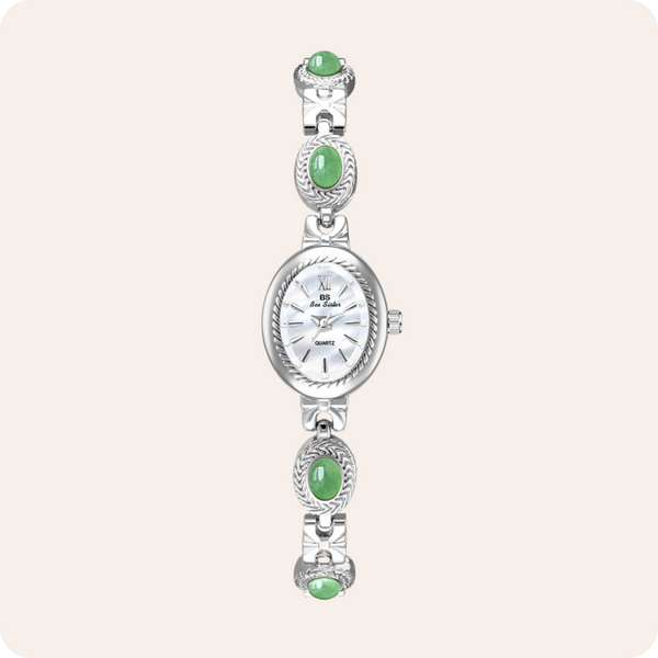 Oval Dial Gemstone Link Bracelet Watch