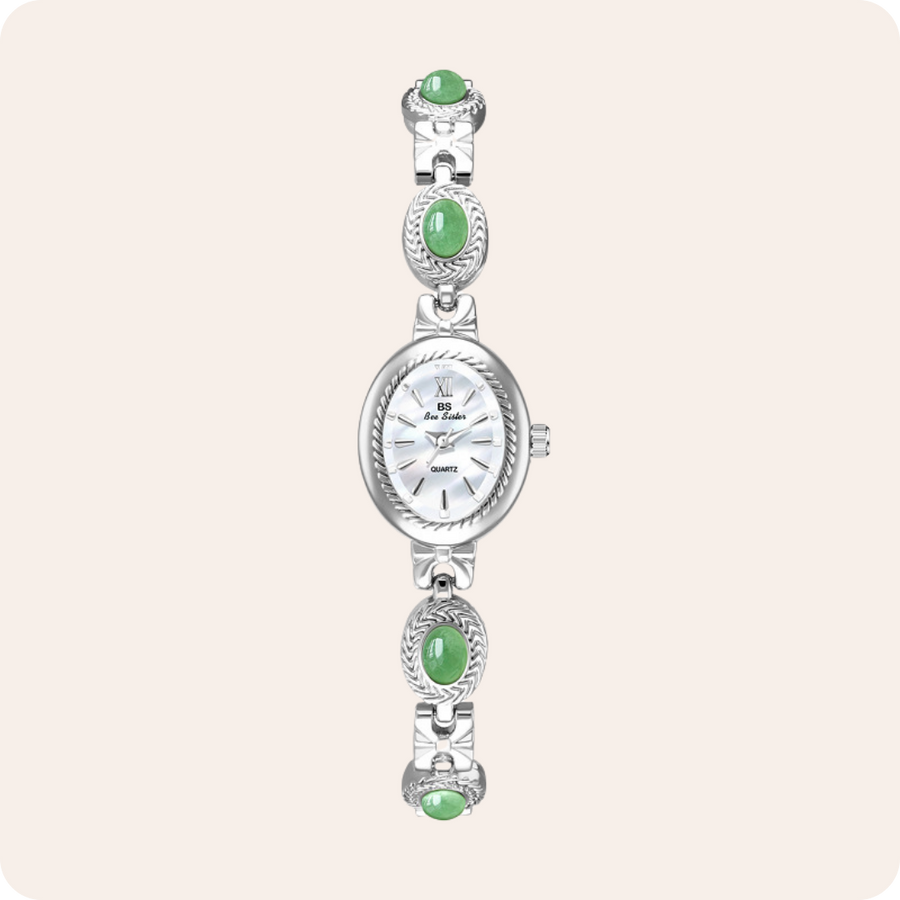 Oval Dial Gemstone Link Bracelet Watch