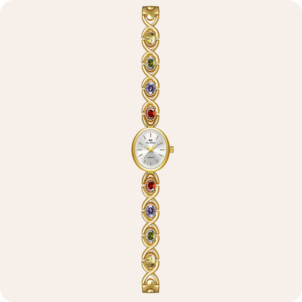 Oval Dial Multi-Gemstone Link Watch