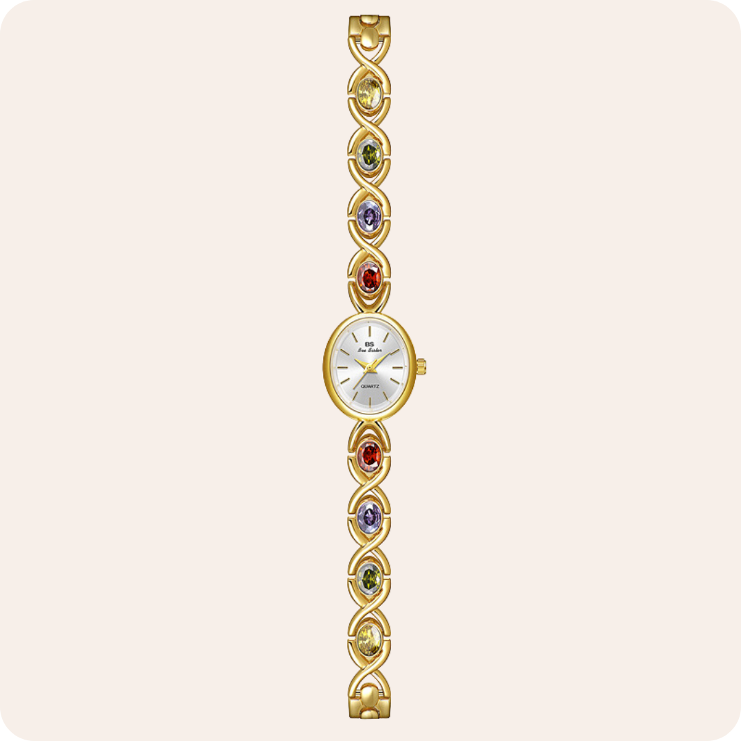 Oval Dial Multi-Gemstone Link Watch