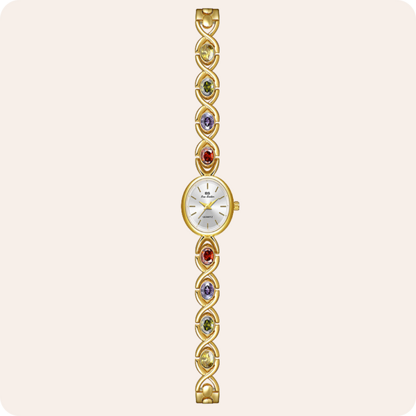 Oval Dial Multi-Gemstone Link Watch