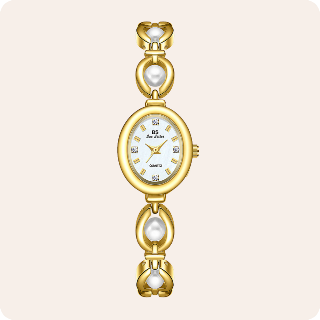 Oval Dial Pearl Link Bracelet Watch