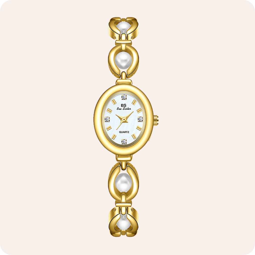 Oval Dial Pearl Link Bracelet Watch