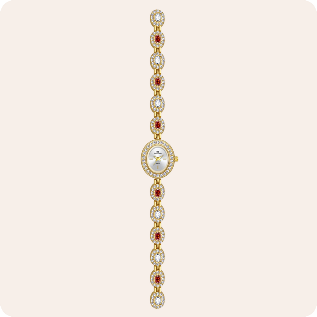 Oval Gemstone Crystal Link Bracelet Watch
