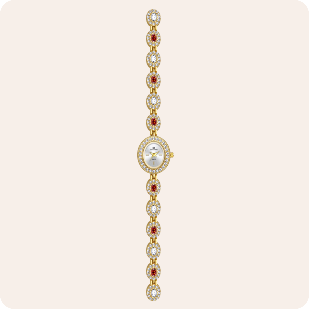 Oval Gemstone Crystal Link Bracelet Watch