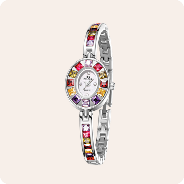 Oval Multi-Gemstone Bezel Bracelet Watch