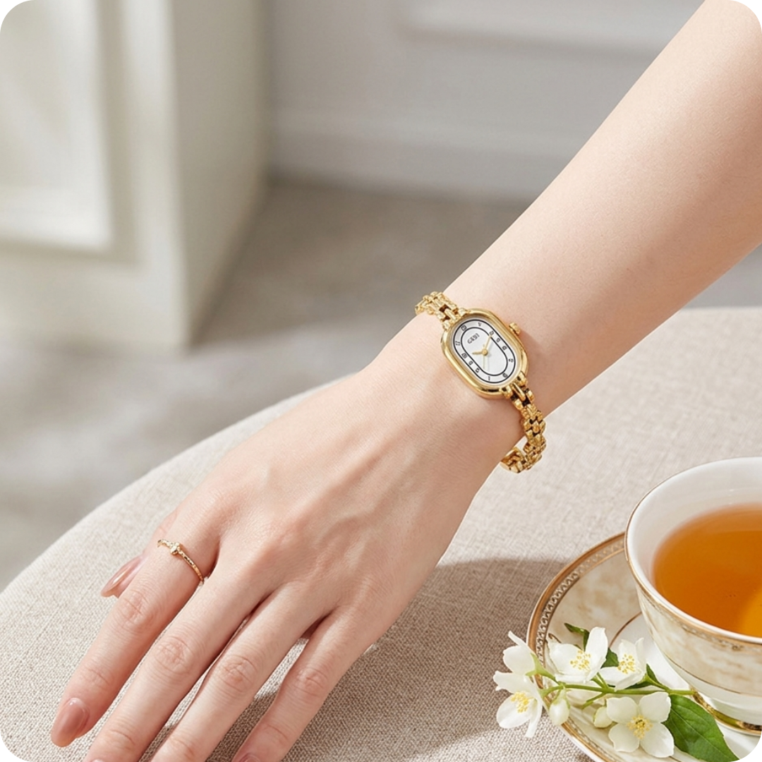 Oval Numeric Dial Link Bracelet Watch