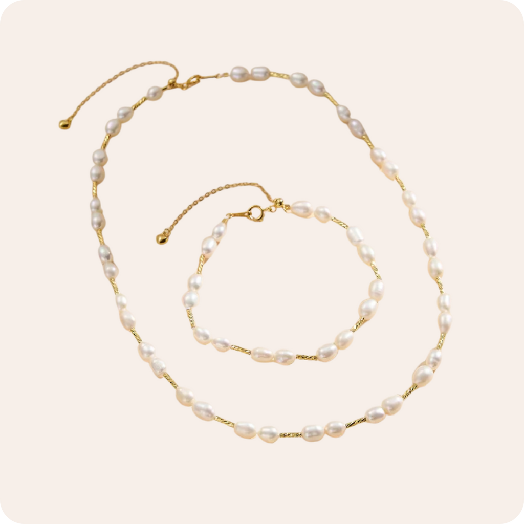 Pearl Adjustable Necklace Bracelet Set