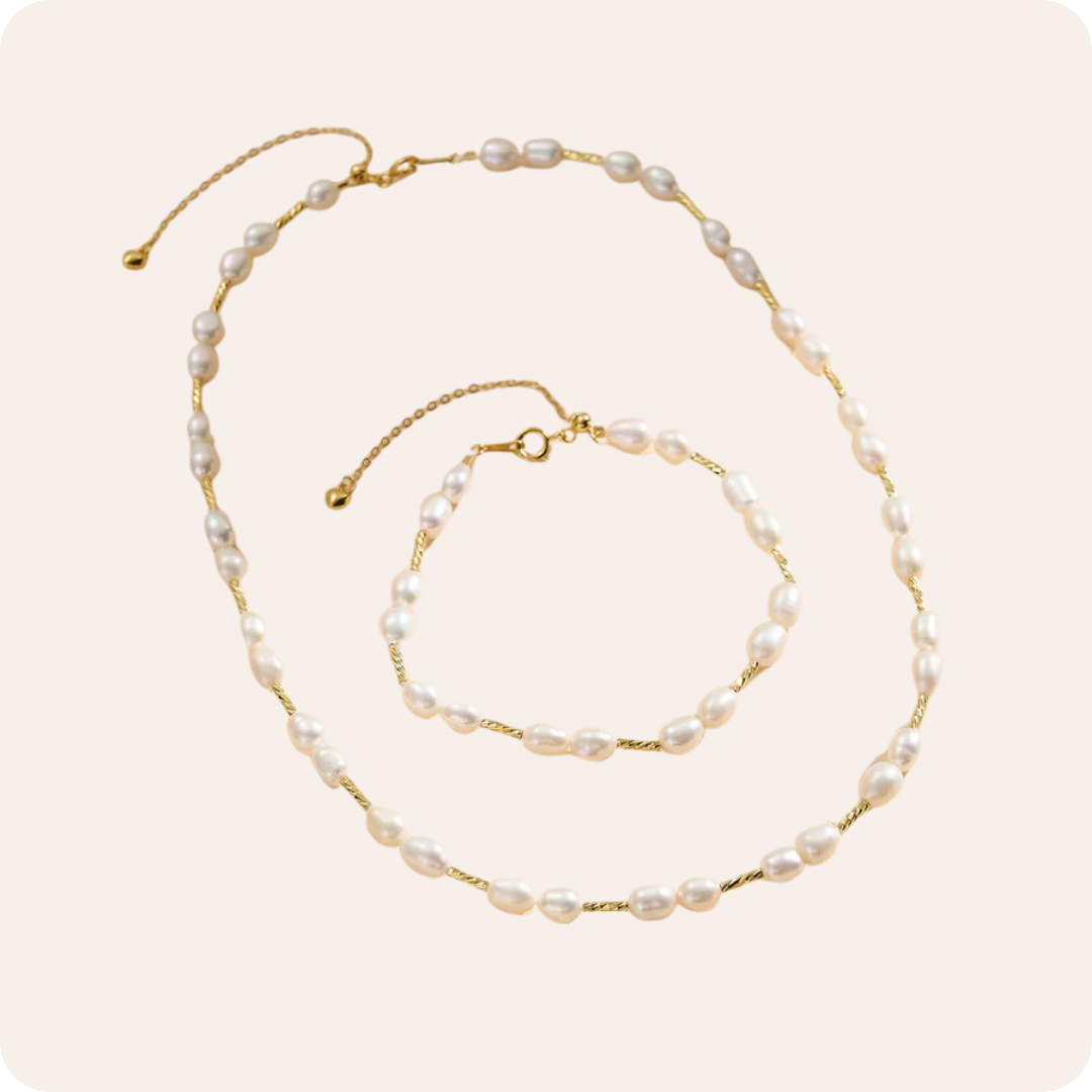 Pearl Adjustable Necklace Bracelet Set