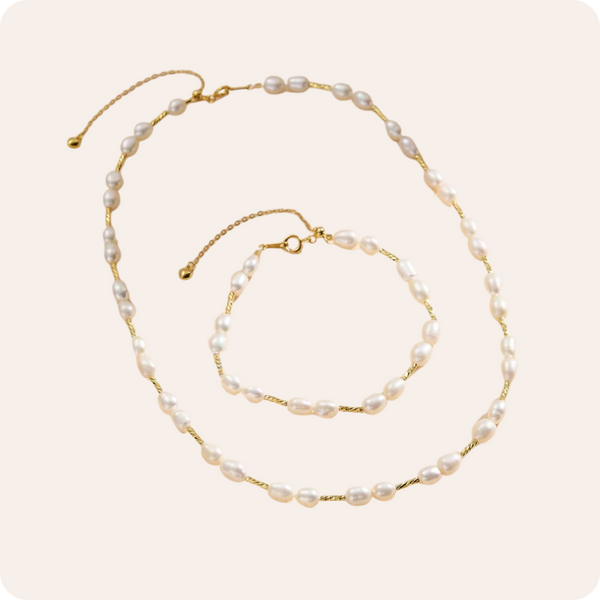 Pearl Adjustable Necklace Bracelet Set
