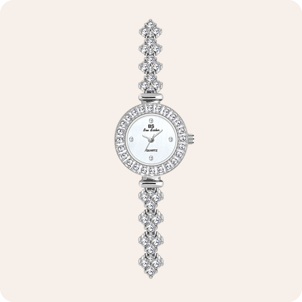 Round Crystal Bezel Floral Link Watch