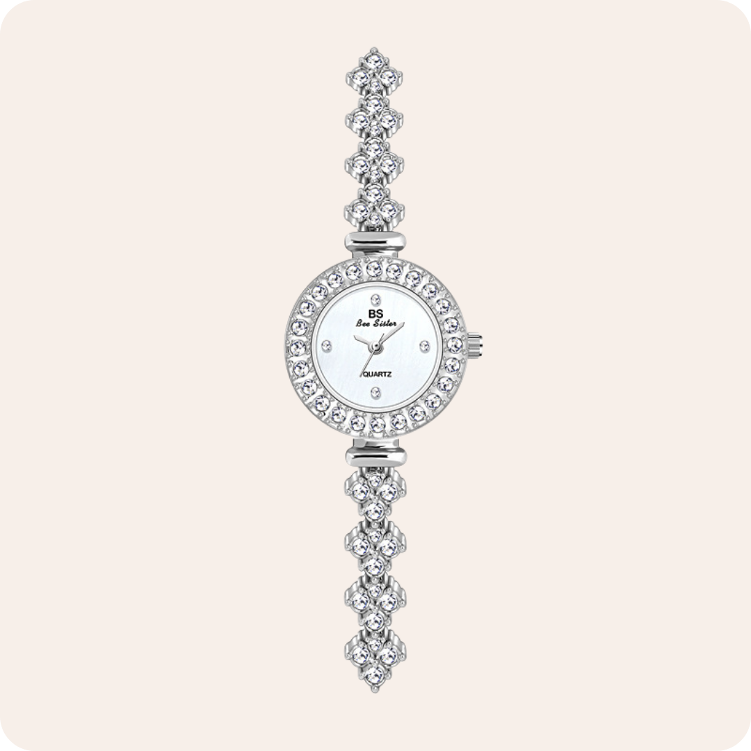 Round Crystal Bezel Floral Link Watch