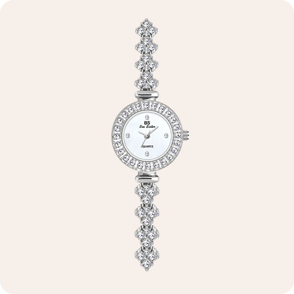 Round Crystal Bezel Floral Link Watch