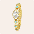 Round Dial Aquamarine Stone Link Bracelet Watch