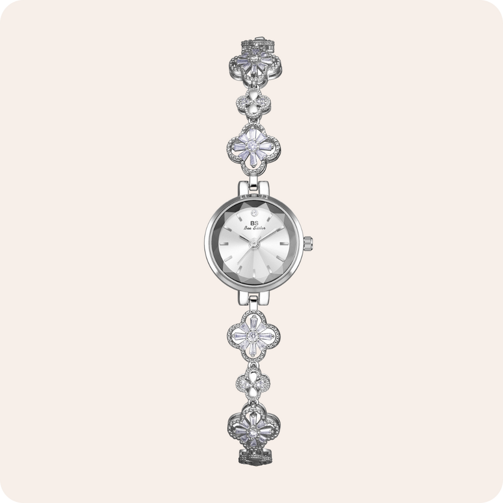 Round Minimal Dial Floral Crystal Watch