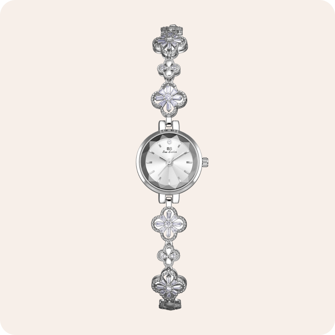 Round Minimal Dial Floral Crystal Watch
