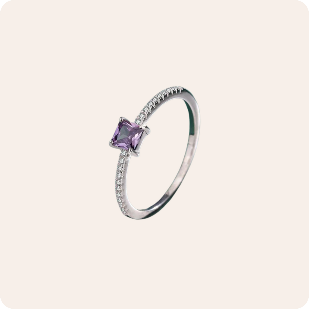 Silver Birthstone Zircon Geometric Ring