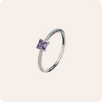 Silver Birthstone Zircon Geometric Ring