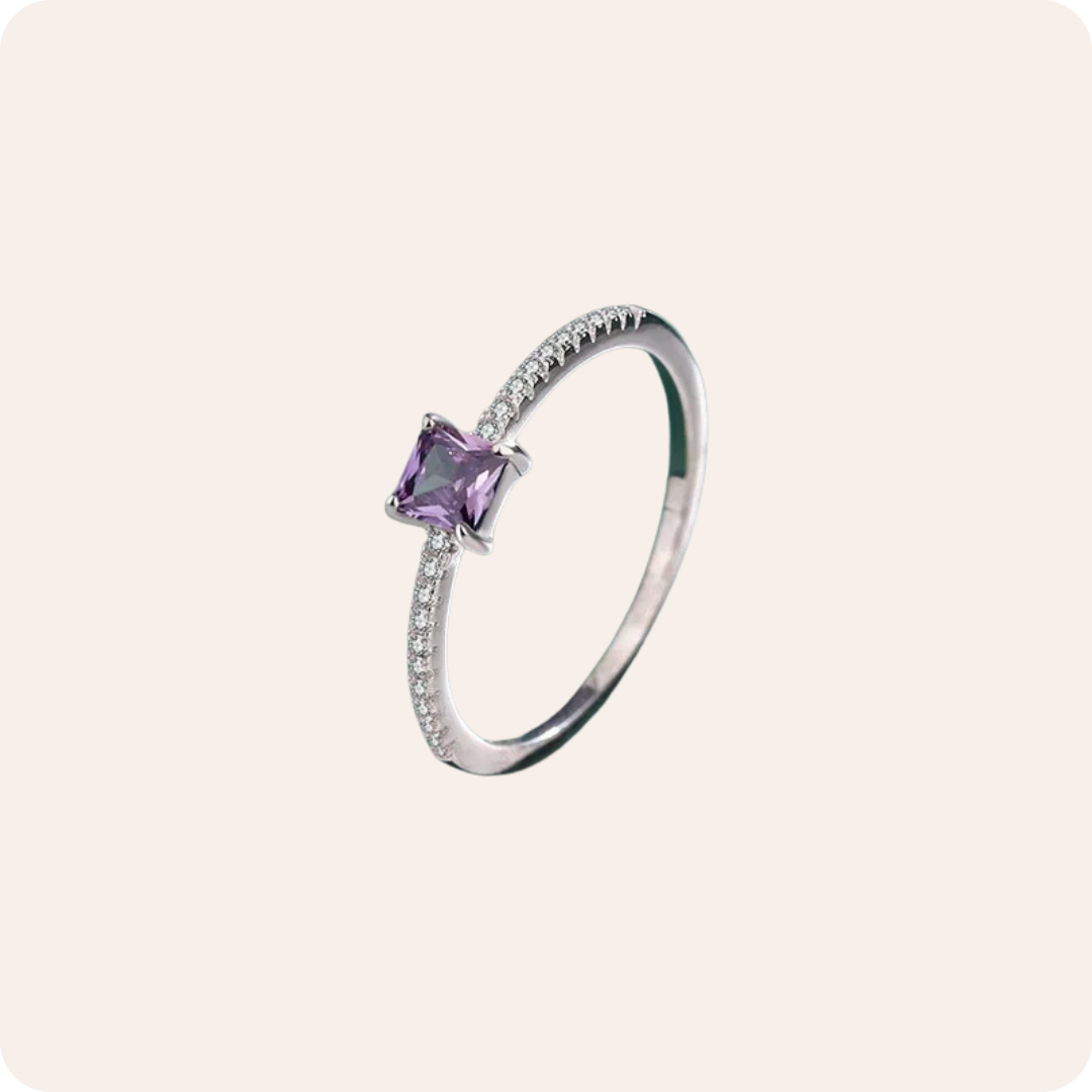 Silver Birthstone Zircon Geometric Ring