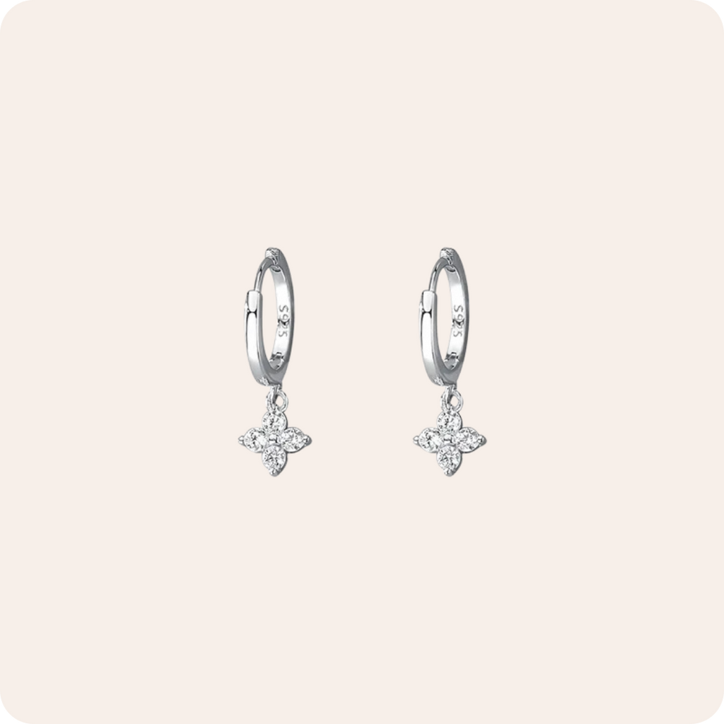 Silver Four Leaf Clover Drop Earrings