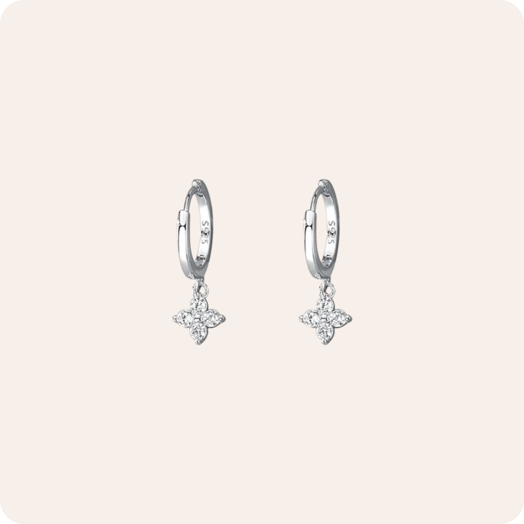 Silver Four Leaf Clover Drop Earrings
