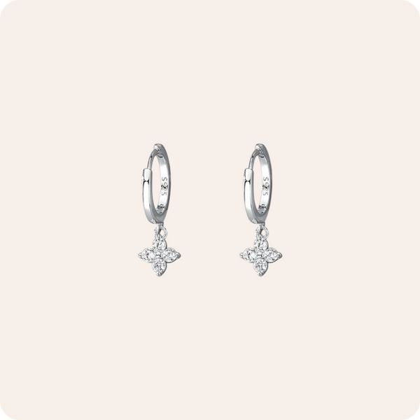 Silver Four Leaf Clover Drop Earrings