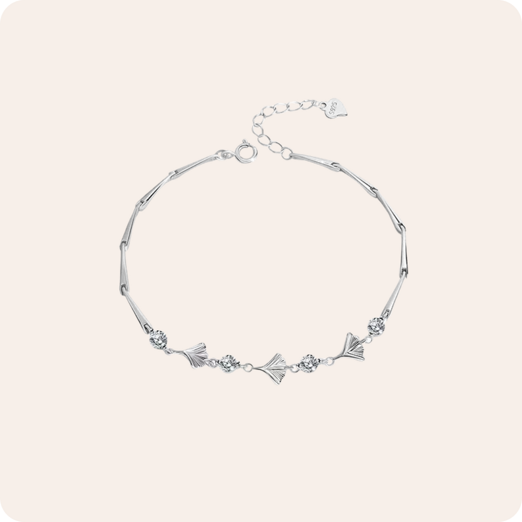 Silver Ginkgo Zircon Tube Bracelet