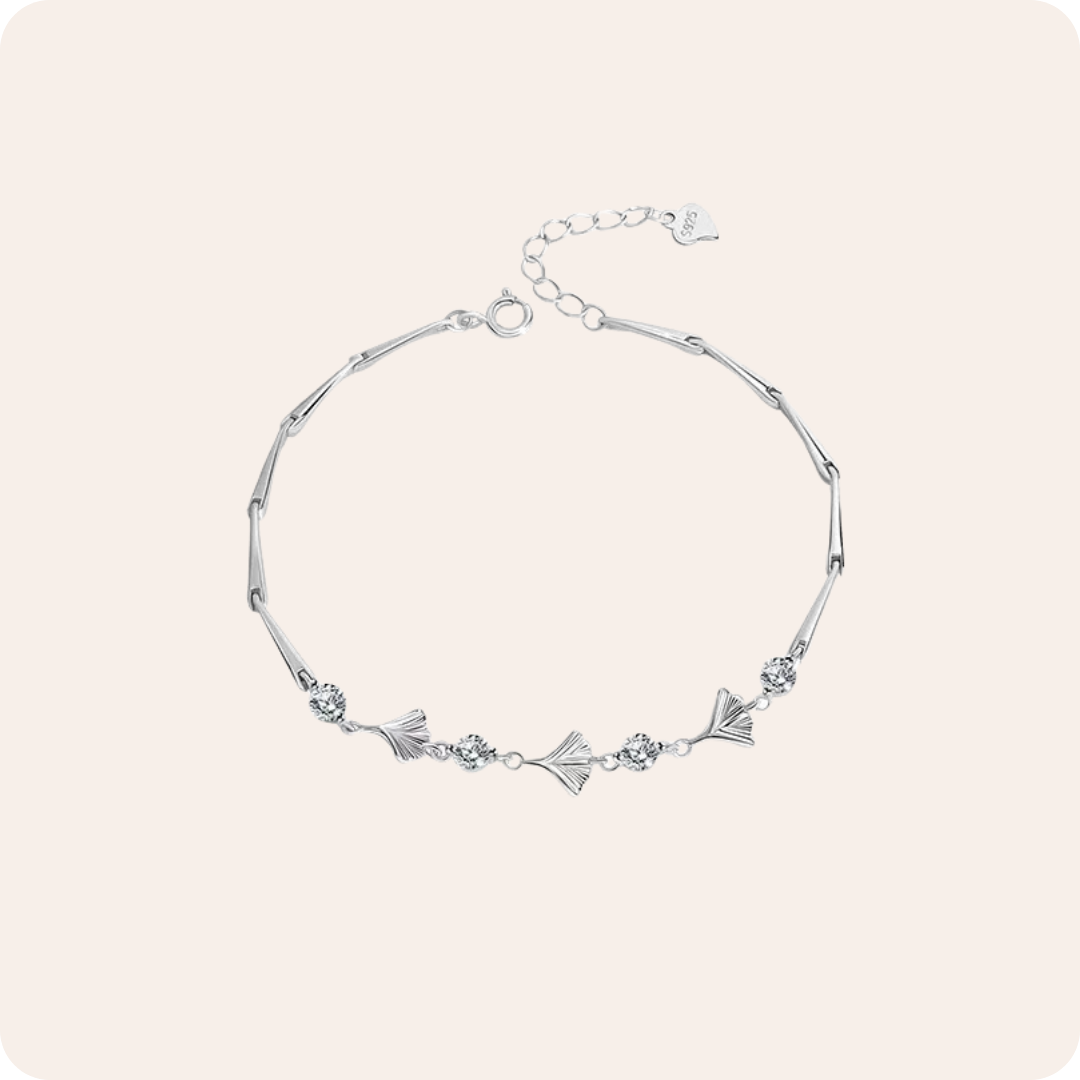 Silver Ginkgo Zircon Tube Bracelet