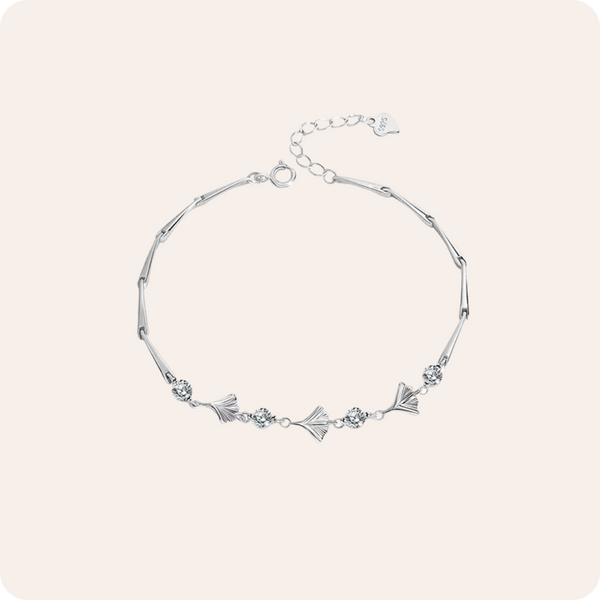 Silver Ginkgo Zircon Tube Bracelet