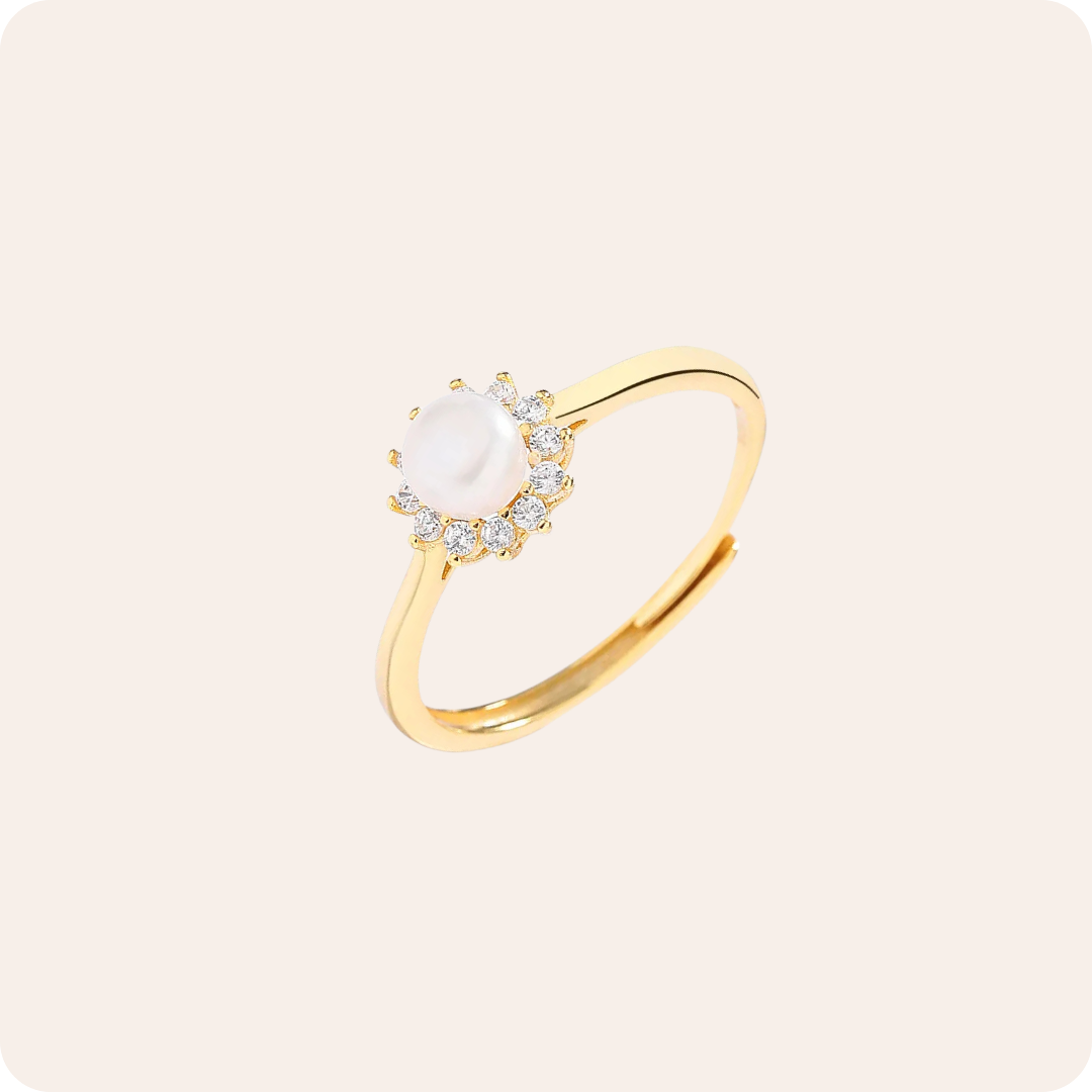 Silver Sunflower Pearl Zircon Ring