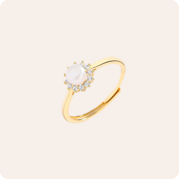 Silver Sunflower Pearl Zircon Ring