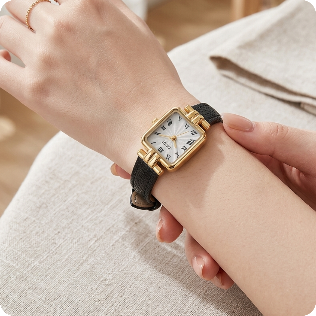 Square Roman Textured Dial Strap Watch