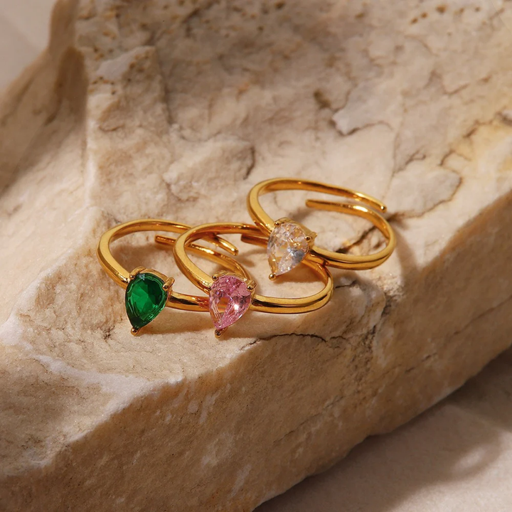 Gold Teardrop Crystal Ring Set of 3