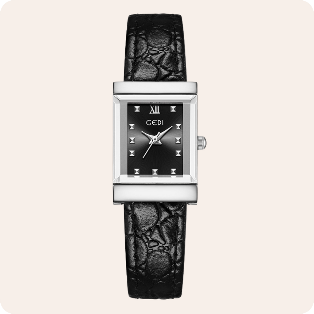 The Square Stud Dial Leather Watch
