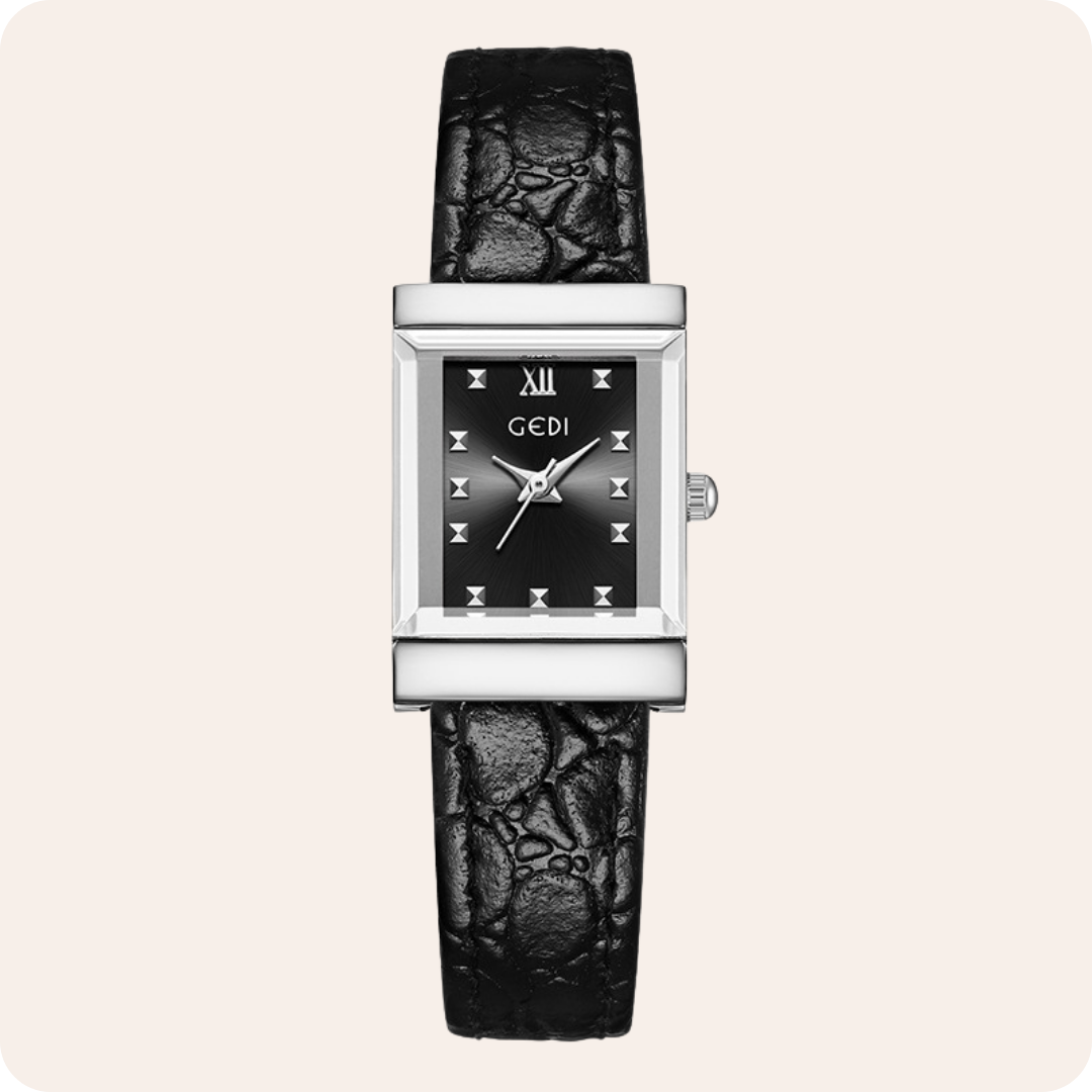 The Square Stud Dial Leather Watch