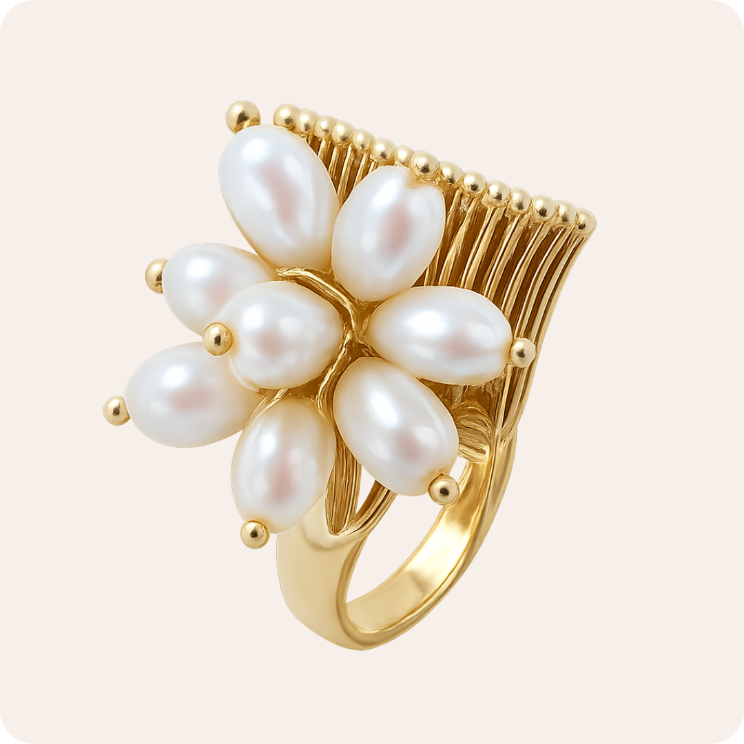 Vintage Wide Pearl Geometric Ring