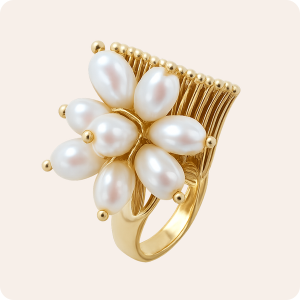 Vintage Wide Pearl Geometric Ring
