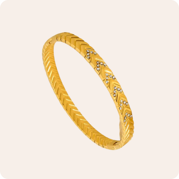 Waterproof Diamond Gold Plated Steel Bangle