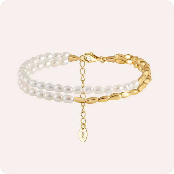 White Gold Geometric Pearl Bracelet