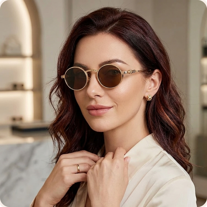 Women's Frameless Oval Gold Sunglasses